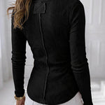Women's Ribbed Henley Long Sleeve Top Slim Fit Base Layer Tee