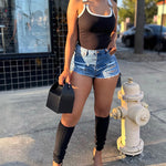 Women's Contrast Binding Camisole Rib-Knit Slim Fit Tank Top Sexy Cami with Metal Buckle Straps