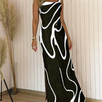 Abstract Print Square Neck Thick Strap Maxi Dress Elegant Side Slit Vacation Dress