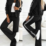 Women's 2-Piece Outfit Baseball Jacket and Wide-Leg Pants Set Casual Contrast Side Striped Tracksuit