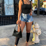 Women's Ribbed Knit Tank Top Square Neck Slim Fit Cami Top Adjustable Eyelet Strap Backless Top