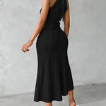Adjustable Halter Hollow-out Back Ruched Front Slit Dress Guipure Lace Yoke Eyelet Embroidery Vacation Dress