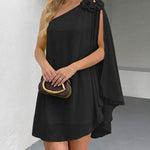 3D Flower Decor One Shoulder Sleeveless Mini Dress Casual A Line Vacation Dress