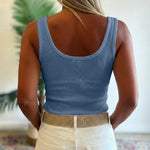 U-Neck Sleeveless Half Button Front Tank Slim Fit Backless Knit Waffle Tank Top