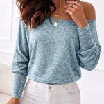 Women's Convertible Shoulder Batwing Sleeve Top Long Sleeve Loose Fit Casual Knit Tee