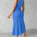 Halter Tie Criss Cross Front Ruched Knit Jacquard Textured Slit Dress Casual Hollow-out Draped Vacation Dress