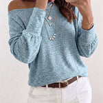 Women's Convertible Shoulder Batwing Sleeve Top Long Sleeve Loose Fit Casual Knit Tee