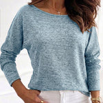 Women's Convertible Shoulder Batwing Sleeve Top Long Sleeve Loose Fit Casual Knit Tee