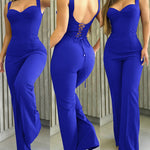 Sweatheart Neck Thick Strap Backless Lace-up Back Overalls Casual Seam Front Wide Leg Jumpsuit