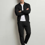 KZZ Sporty Two-piece Set Men's Plain Zip Up Jacket & Drawstring Waist Pants Tracksuit Set