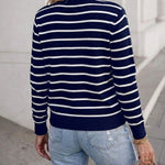 Women's Striped Knit Cardigan Casual Crewneck Button Down Sweater Vintage French Style Long Sleeve Top