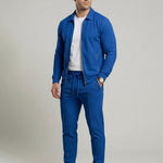 KZZ Sporty Two-piece Set Men's Plain Zip Up Jacket & Drawstring Waist Pants Tracksuit Set