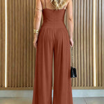 Women's Gold Ring Hollow Out Wide Leg Jumpsuit Backless Adjustable Strap Romper Elegant Party Jumpsuit