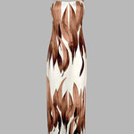 Plants Print Square Neck Thick Strap Maxi Dress Casual Slim Fit Side Slit Vacation Dress with Pockets