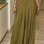 Women's Lapel V Neck Jumpsuit Cap Sleeve High Waisted Wide Leg Overalls Elegant Suit Jumpsuit