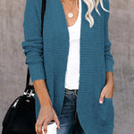 Long Sleeve Open Front Cardigans Curved Fly Pocket Sweater Outwear