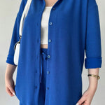 Simple Casual Two-Piece Set Lapel-Neck Shirt+Wide-leg Pants