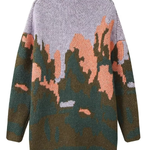Landscape Pattern Long Sleeve V-neck Loose Knit Coat