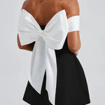 Sexy Contrast Off-the-shoulder Bow-embellished Mini Dress