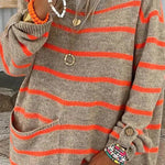 Solid Color Contrast Stripe Pullover Round Neck Loose Sweater