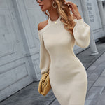 High Elastic Waist Off Shoulder Sweater Dress