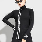 Black Printed High-Neck Long Sleeve T-Shirt