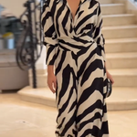Long Sleeves Wide Leg Split-Joint Tied Waist Zebra Printed Lapel Jumpsuits