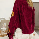 Halloween Pumpkin Sequined Distressed Corduroy Jacket