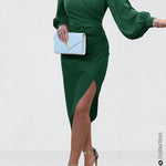 Long Sleeve Wrap Asymmetric Dress