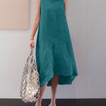 Round Neck Sleeveless Loose Solid Color Long Swing Cotton Linen Dress