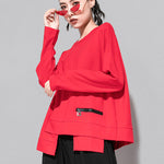 Solid Color Asymmetric Split-Joint Zipper Loose T-Shirt