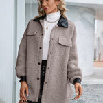 Lapel Collar Plush PU Single-breasted Trench Coat