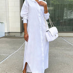Nadorine Women's Button Down Maxi Shirts Dress Long Sleeve Collared V Neck Kaftan Loose Long Dress Coat