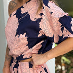 NAVY ONE SHOULDER MAXI DRESS WITH SLIT