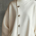 Long Sleeves Loose Buttoned Solid Color Split-Joint High Neck Mini Dresses Sweatershirt