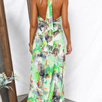 Printed Adjustable Tie Backless Maxi Dress