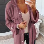 Striped Single-breasted Mid-length Corduroy Shirt Jacket