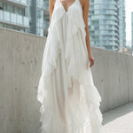 White Halter Ruffled Chiffon Maxi Dress