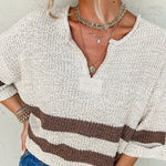 Brown Stripe Cropped Drop Sleeve Sweater