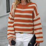 Striped Sweater Women Knitted Crew Neck Pullover Sweater