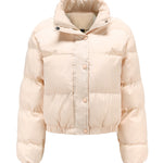 Short Puffer Jacket Stands Up Button Zipper Outerwear