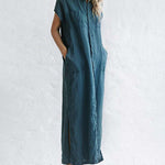 Sleeveless Linen Dress Loose Slim Knee-length Solid Color Shirt Dress