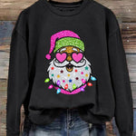 Women's Shiny Santa Print  Round Neck Sweatshirt