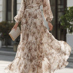 Floral Print Tiered Belted Maxi Dress