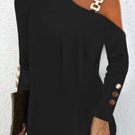Long Sleeves Loose Asymmetric Buckle Buttoned Hollow One-Shoulder Mini Dresses
