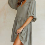Nadorine Women's Casual Boho V Neck Short Sleeve Tie Waist A Line Flowy Dresses