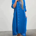 Nadorine Women's Casual Collar Button Pocket Long Sleeve Shirt Dress