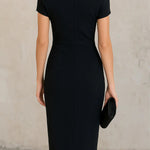Elegant Short-sleeved Slim-fit Pleated Midi Dress