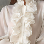 Retro Romantic High Neck White Ruffled Chiffon Blouse