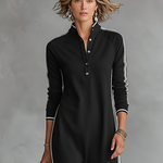 Women's Minimalist White-trimmed Button-down Collar Sweatshirt Dress Maxi Dress